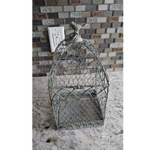 Green Metal Chicken Wire Bird Cage WIth Hook to Hang Garden Spring Decor